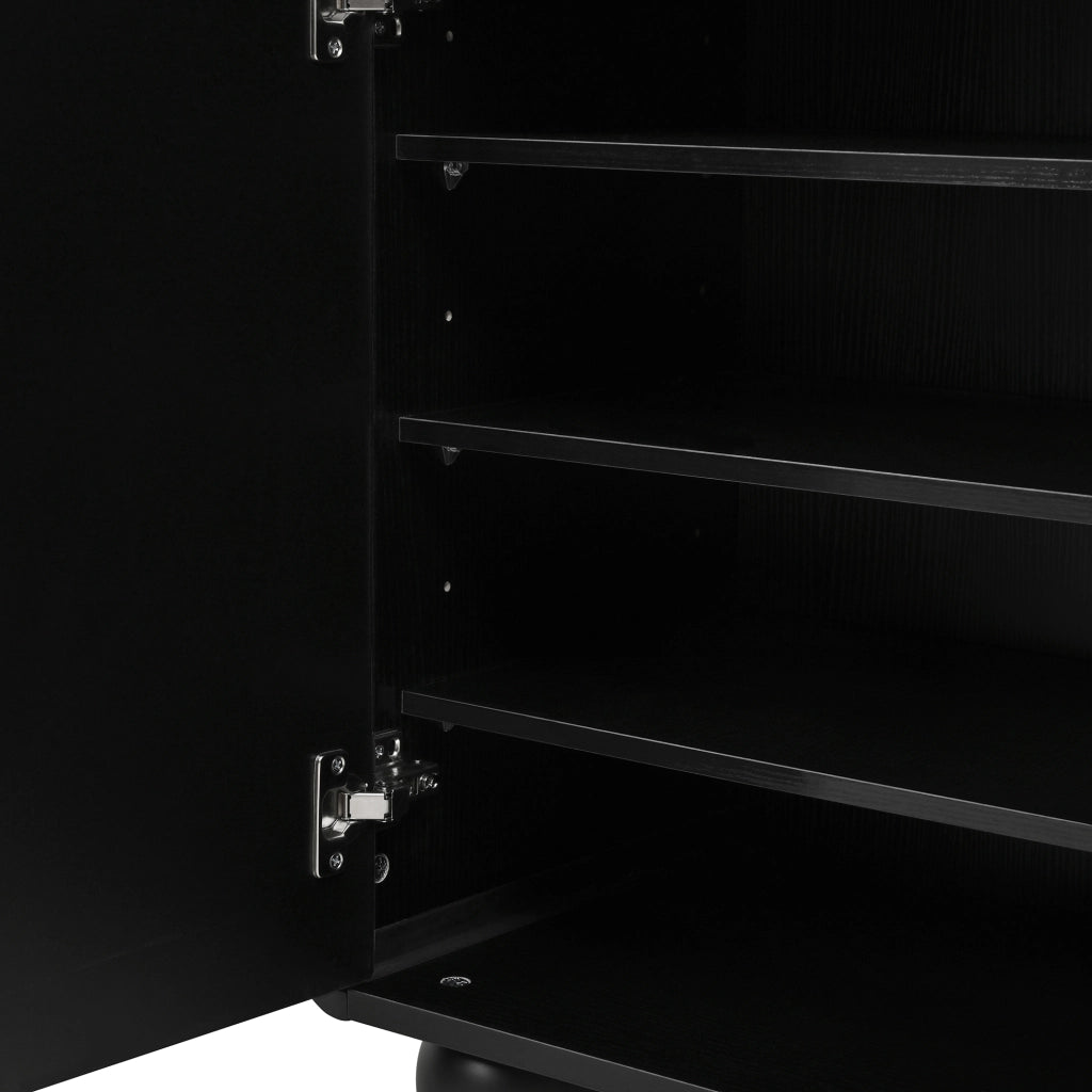 Credenza e madia con 2 cassetti, 4 ante e ripiani regolabili, in MDF e PB, per soggiorno, nero, 140 × 38 × 89 cm