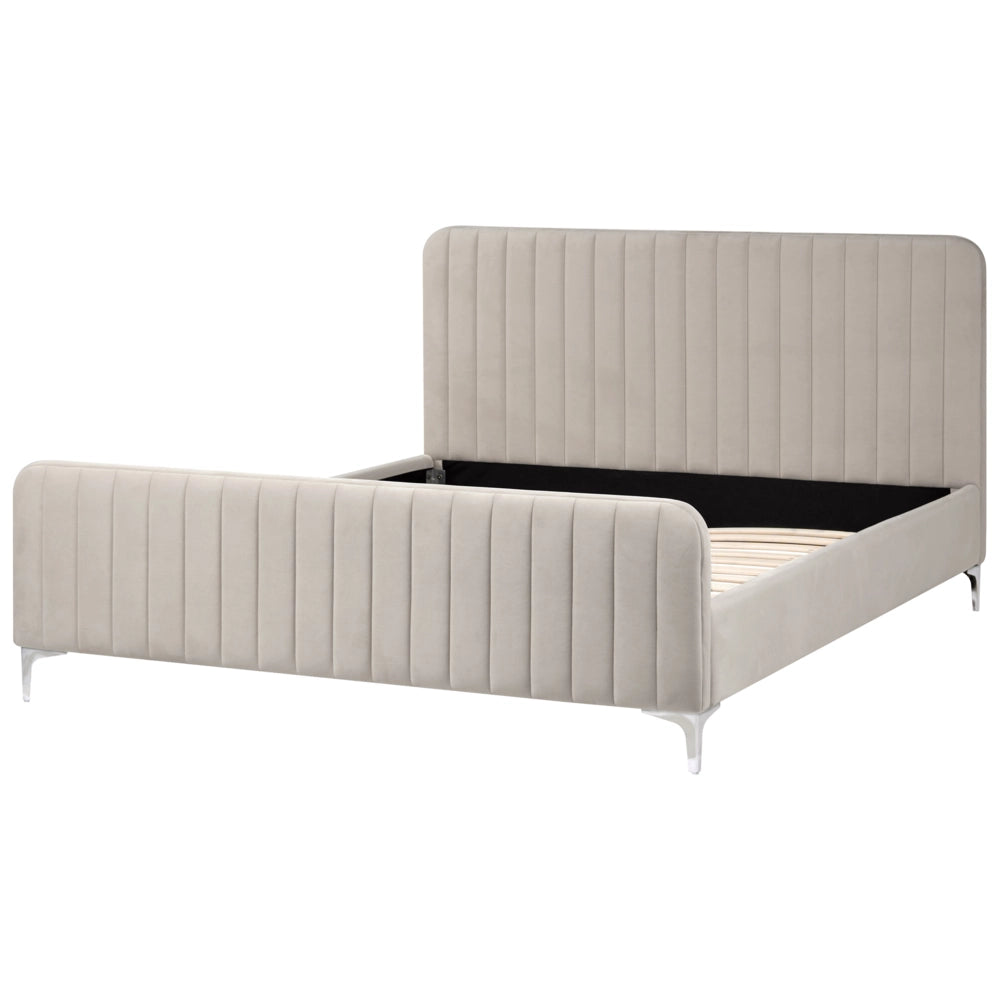 Letto in velluto grigio tortora UE Matrimoniale 160 x 200 cm Testiera Imbottita con Gambe in metallo Design moderno