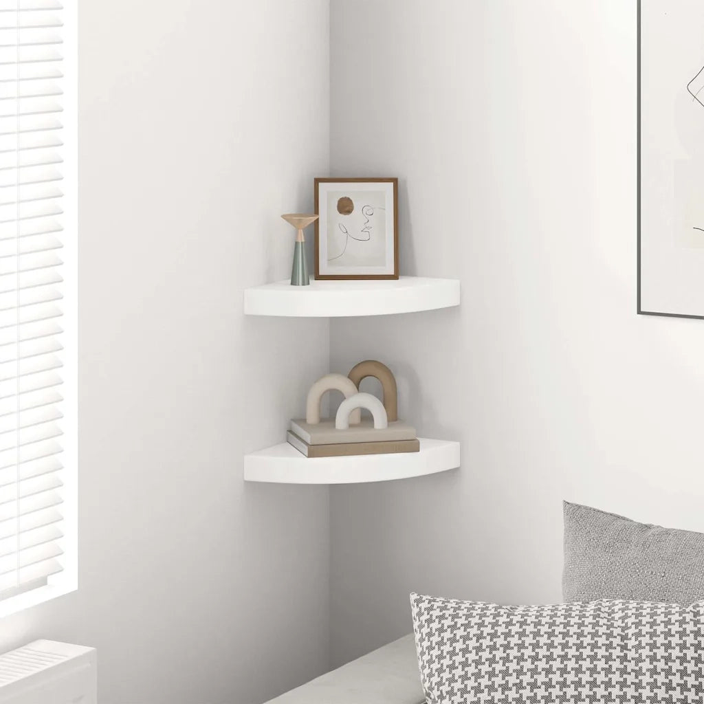 Mensole Angolari Sospese 2 pz Bianco Lucido 25x25x3,8 cm MDF 323887