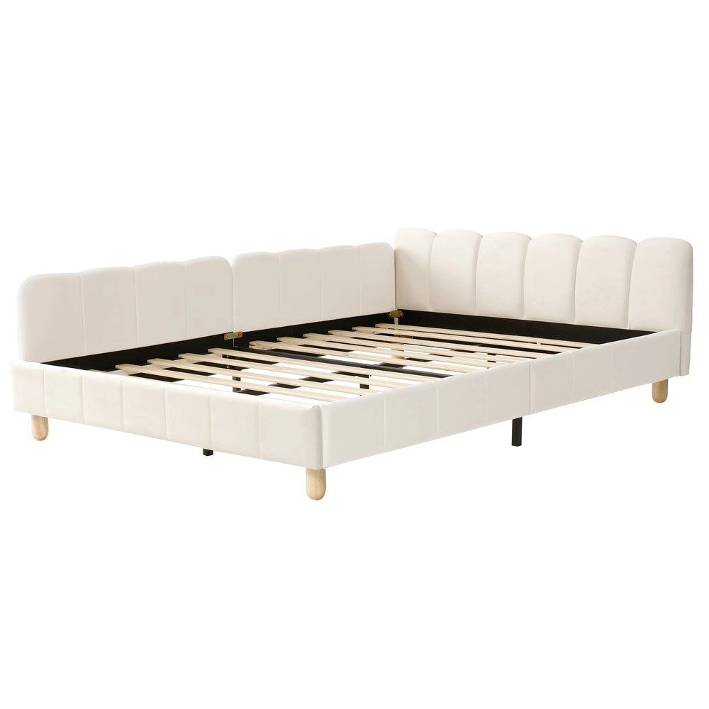 Letto imbottito per bambini 140x190 cm - Zephmum - Testiera e sponde imbottite, velluto, beige