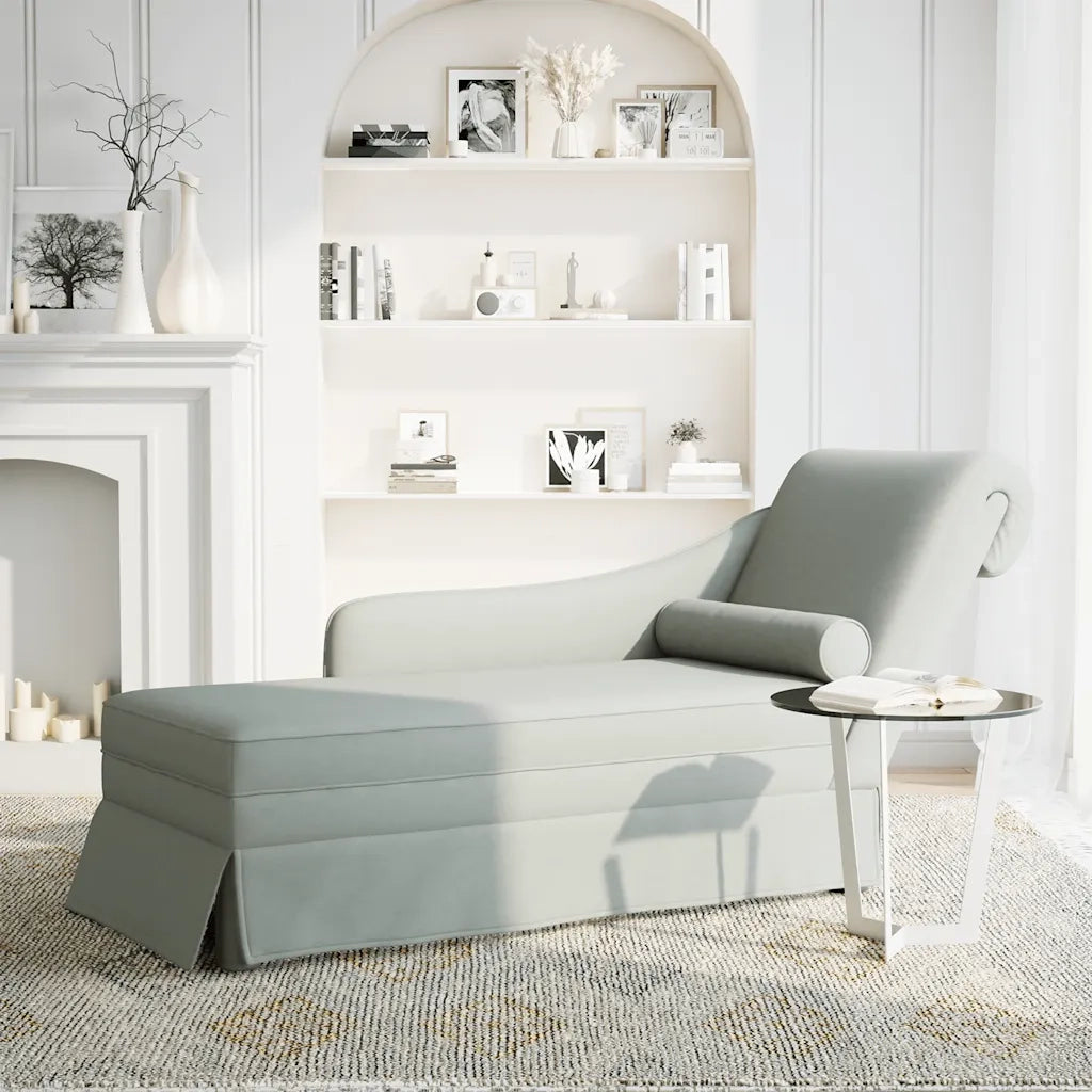 Sdraio con Capezzale e Bracciolo Destro Velluto Grigio Chiaro 4009782