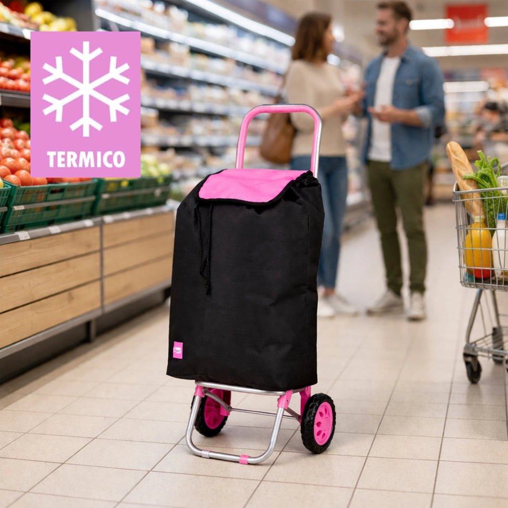Carrello Spesa Termico 35LT Trolley Frigo 2 Ruote Pieghevole Leggero Rosa