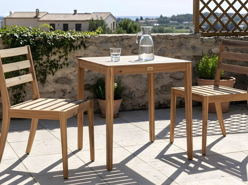 Set da giardino Sedie e tavolo marrone chiaro certificato in legno di acacia Piano rettangolare Stile rustico Da esterno