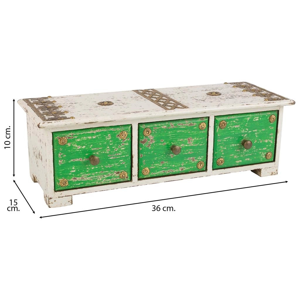 Portagioie in legno con dettagli in metallo bianco 36x15x10h cm