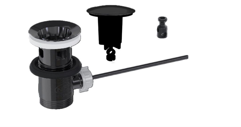 Scarico per lavabo e bidet del bagno, modello pop up in acciaio inox 304 – spazzolato con tappo REVO grande Colore: Nero opaco