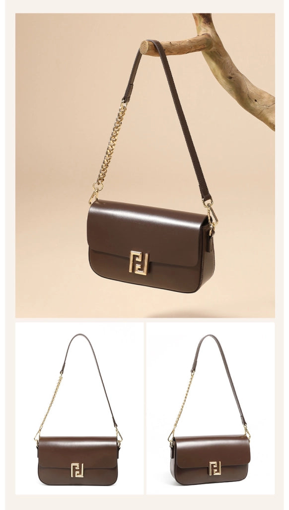 Borsa a tracolla da donna in vera pelle, marrone.