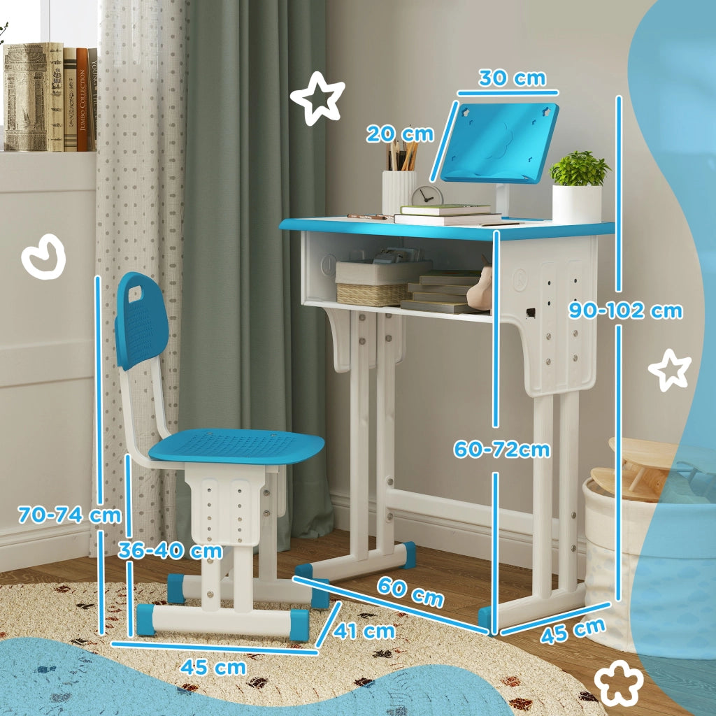 Scrivania per Bambini con Sedia Regolabile ¨C zephmum ¨C Blu 60x45x90-102 cm
