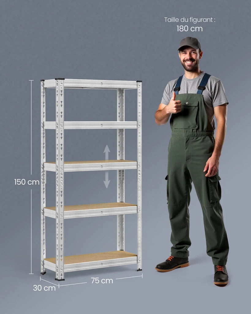 Scaffale portaoggetti per carichi pesanti scaffale da garage 50 x 100 x 200 cm capacità di carico fino a 875 kg montaggio facile ripiani regolabili argento 12_0005714