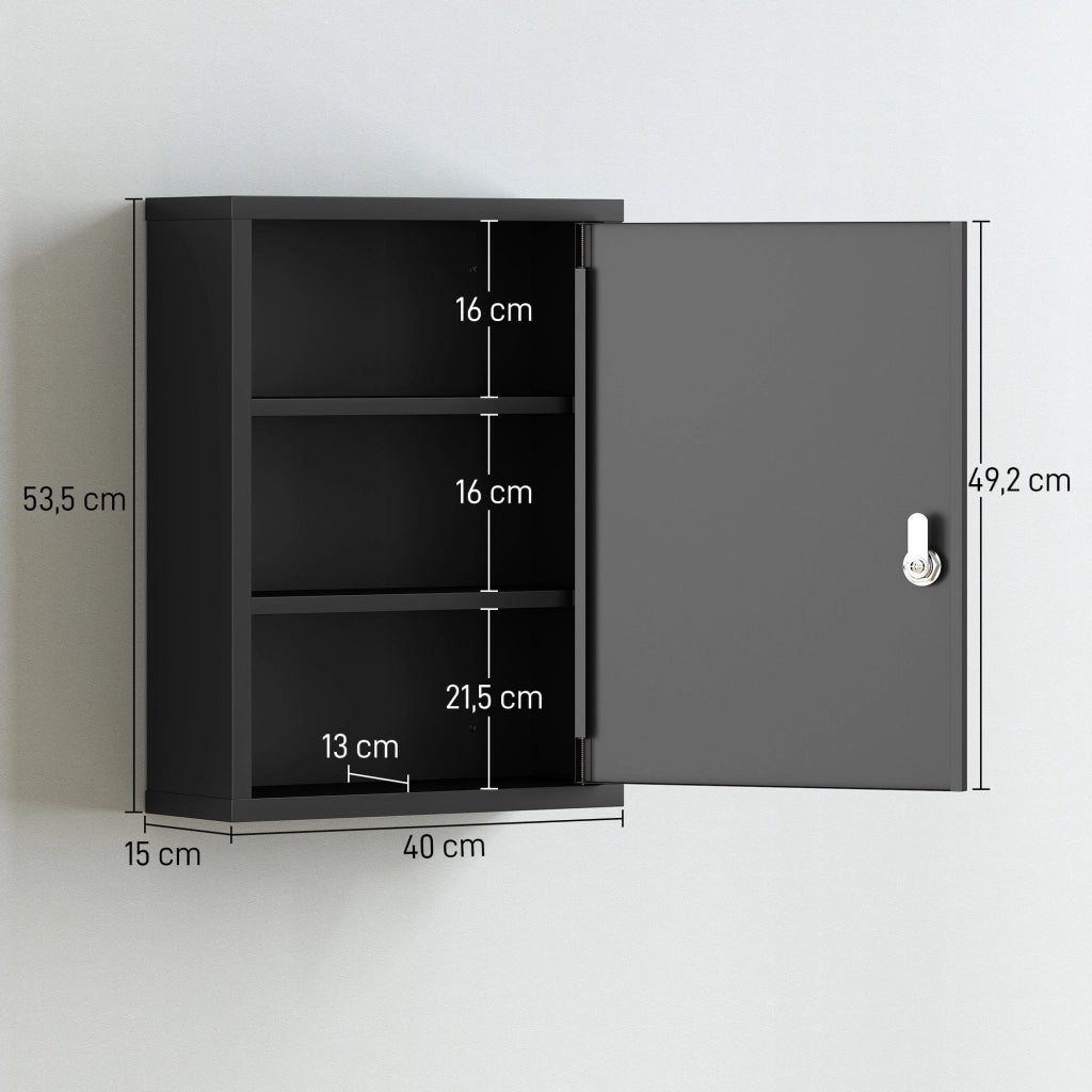 Armadietto a muro con serratura ¨C zephmum ¨C 40x15x53.5 cm, nero