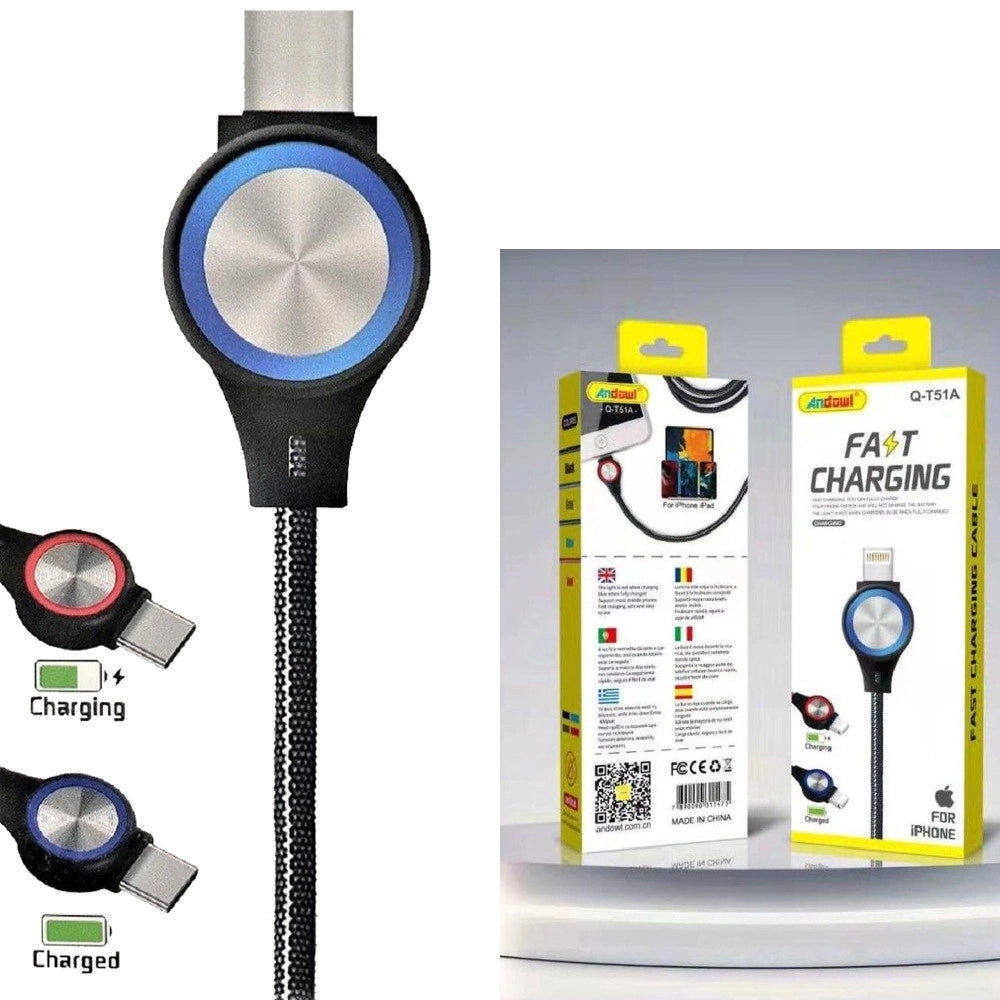 Trade Shop - Cavo Di Ricarica Rapida Veloce Per Iphone Lightning Con Luce Illuminazione Q-t51a -