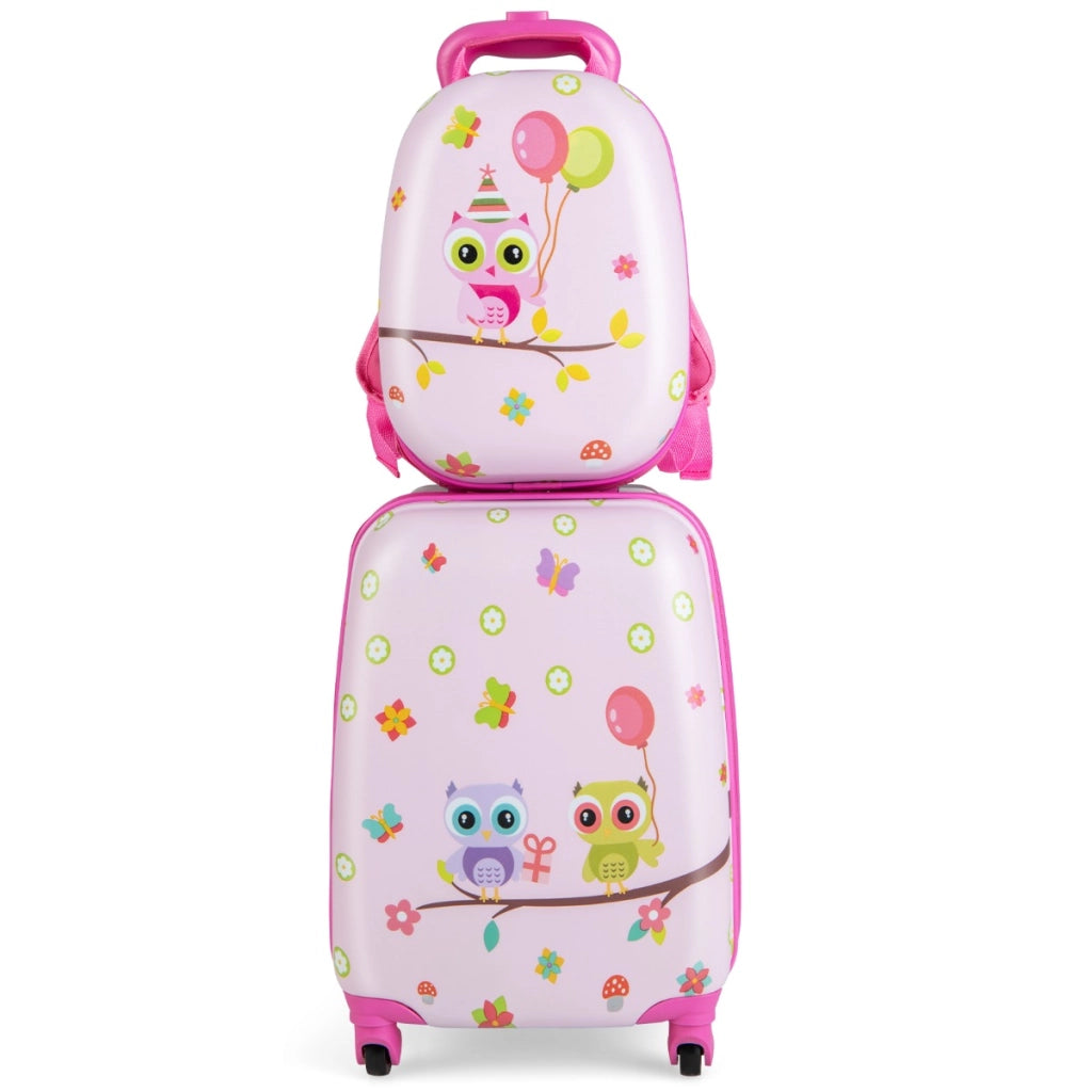 Set di bagagli a mano con ruote per ragazzi e ragazze-Set di valigie rotanti portatili e leggeri da viaggio Rosa scuro-Bagagli e borse
