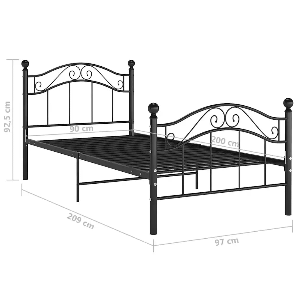 Giroletto-Struttura Letto Nero in Metallo 90x200 cm 898457