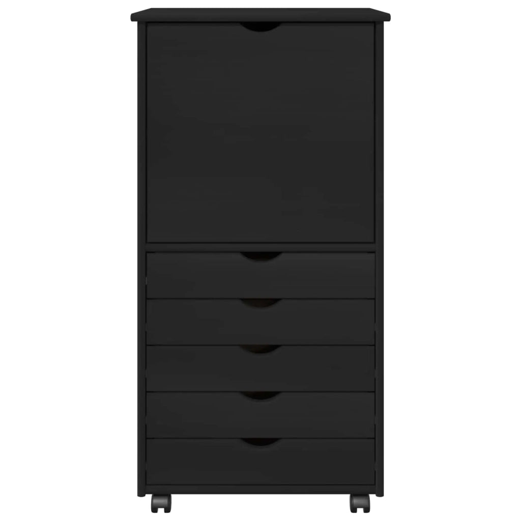 Mobile con Ruote Nero 53 x 39 x 103 cm Legno di Pino Massello