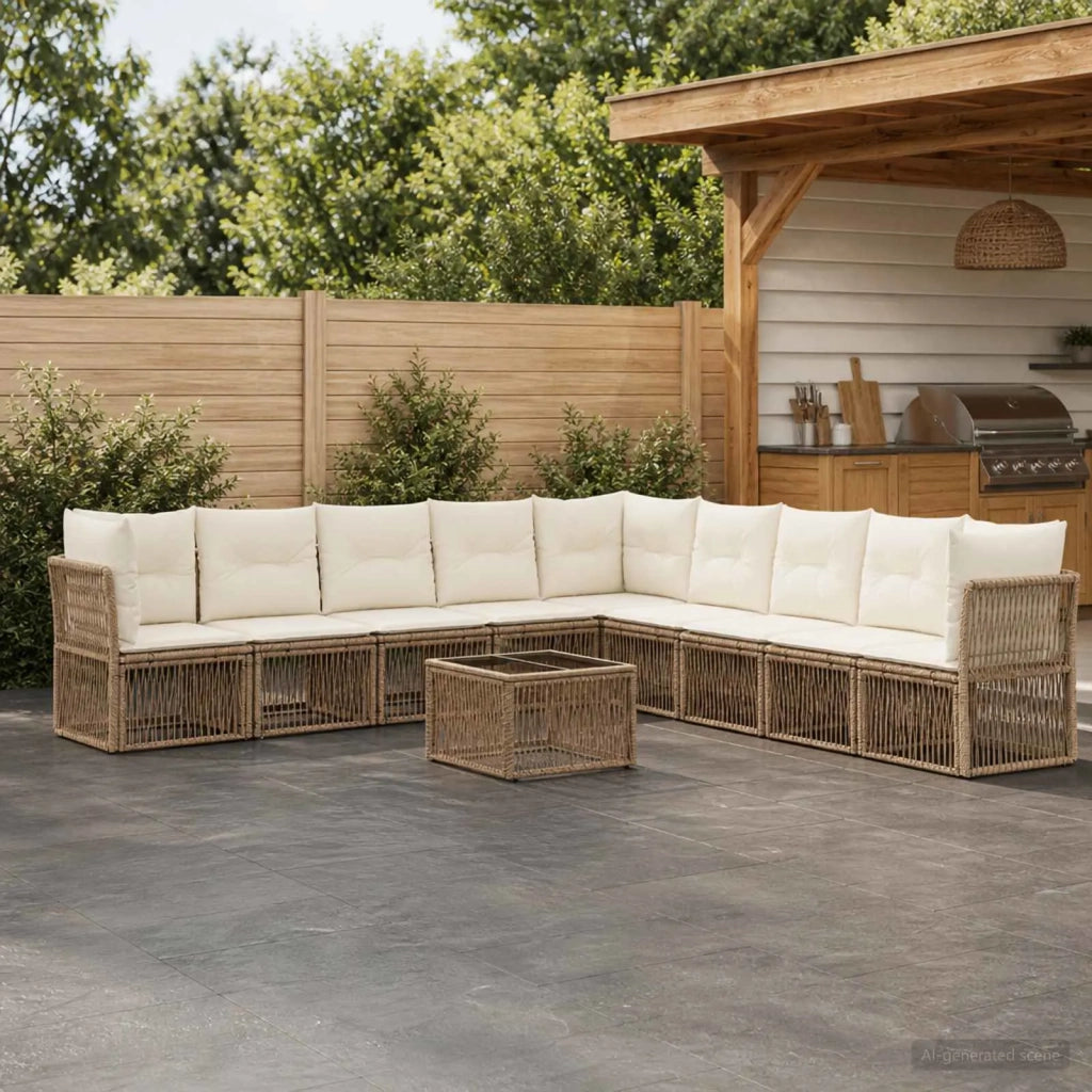 Set Divano da Giardino 10 pz Beige polyrattan 3434250