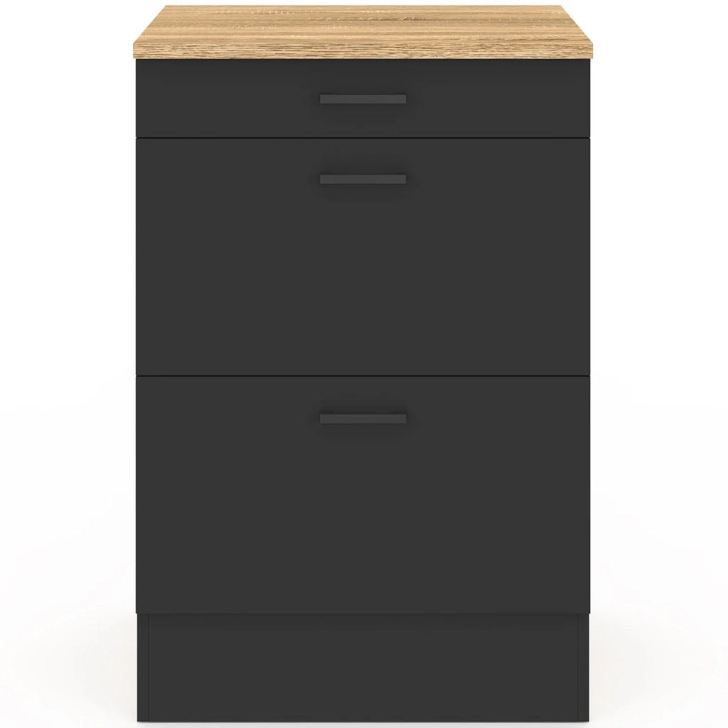 IDMarket - Base cucina 60 cm SUBTIL casseruola occasionale 3 cassetti legno e nero