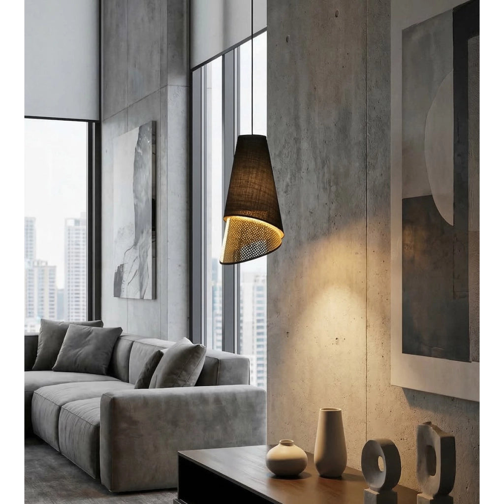 Lampada a sospensione MODA in acciaio nero e oro