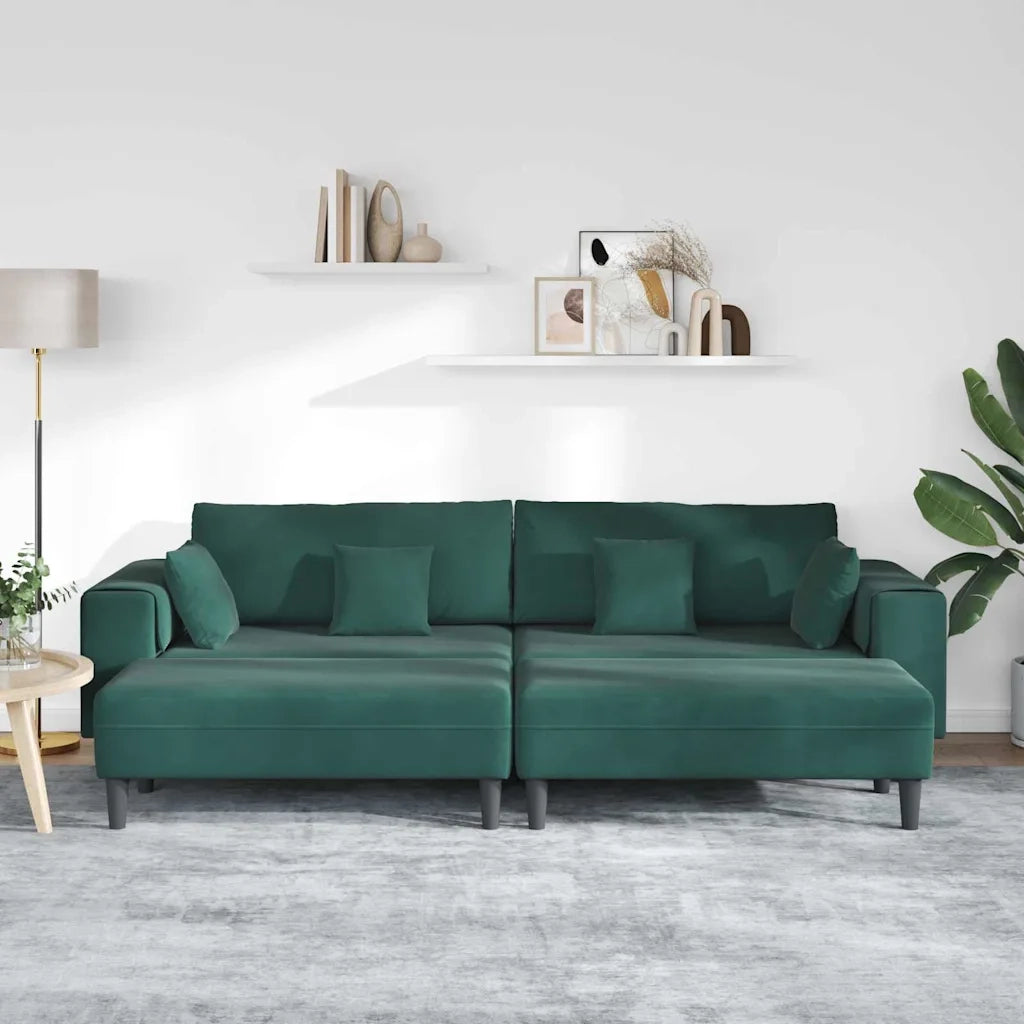 vidaXL Divano in Velluto con cuscino 3 pcs Verde Scuro 208 cm Velluto