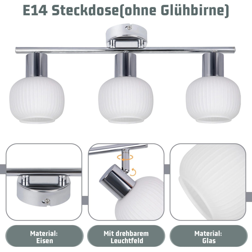 ZMH Faretto da soffitto a 3 luci Lampada da soffitto in vetro bianco vintage E14 per soggiorno