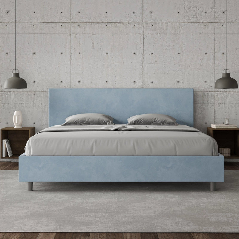 Letto imbottito Matrimoniale 180x190 cm Adele - Senza rete,Microfibra,Azzurro
