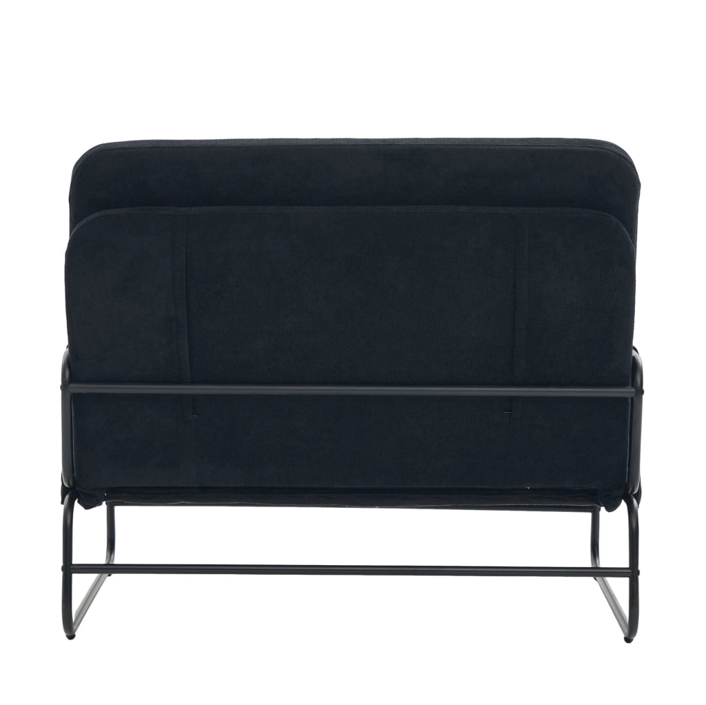 Divano letto 2 posti 104x85x92 cm nero in ciniglia, metallo e tasche laterali