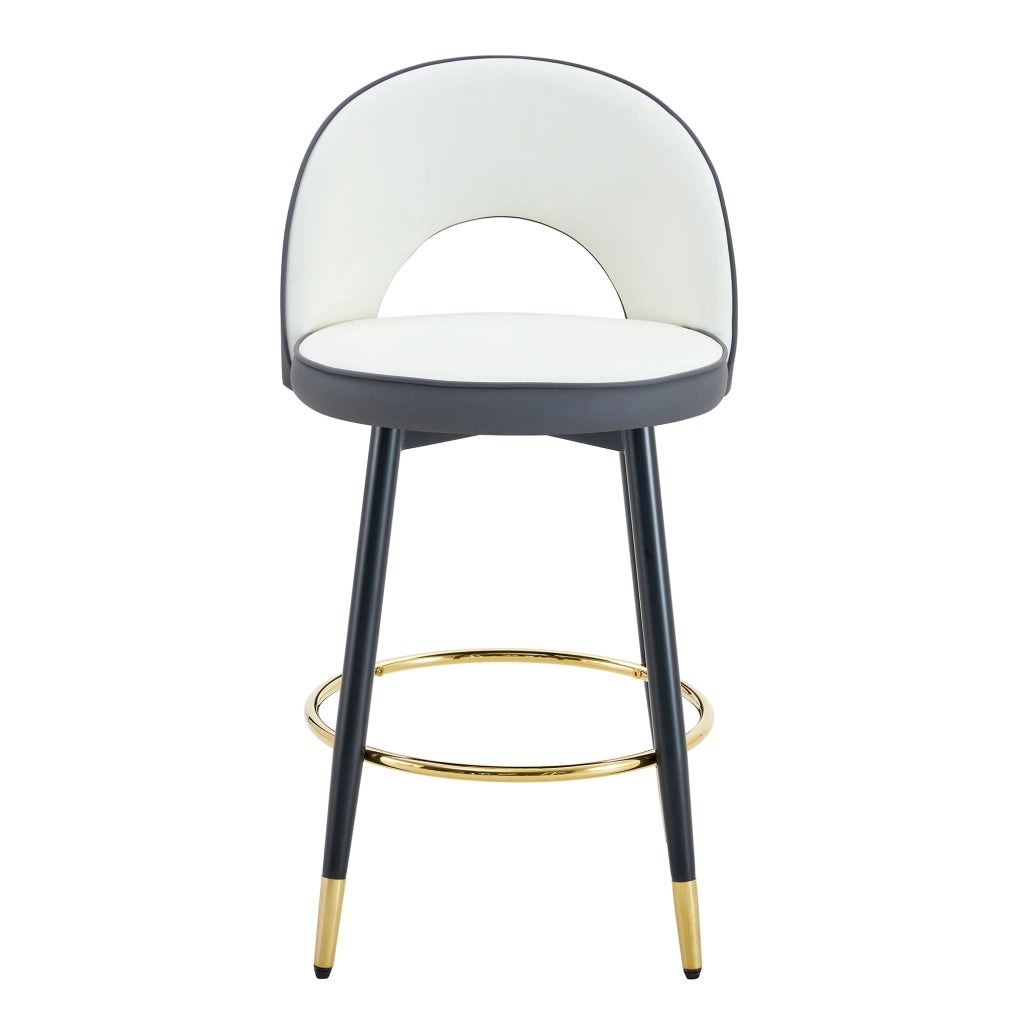 Set di 2 Sgabelli da Bar Girevoli con Schienale Traforato; Stile Moderno; Metallo e Similpelle; Grigio Scuro e Bianco