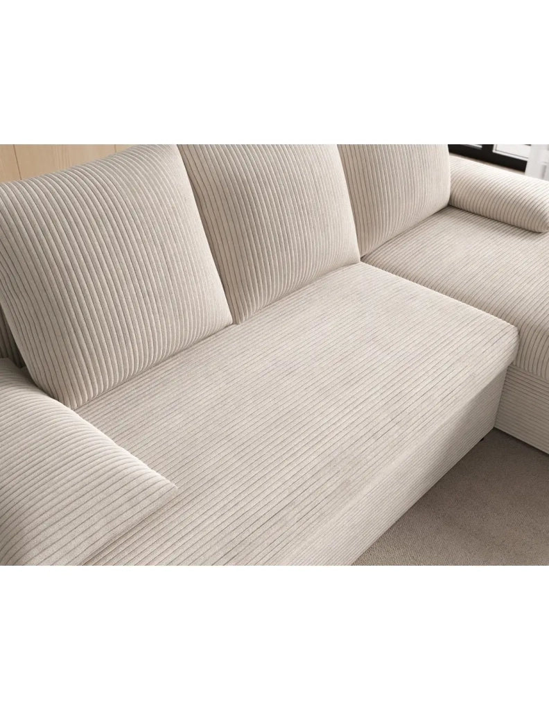 Divano ad angolo Beige 3 posti con chaise longue compatta 206x90x146cm GINA