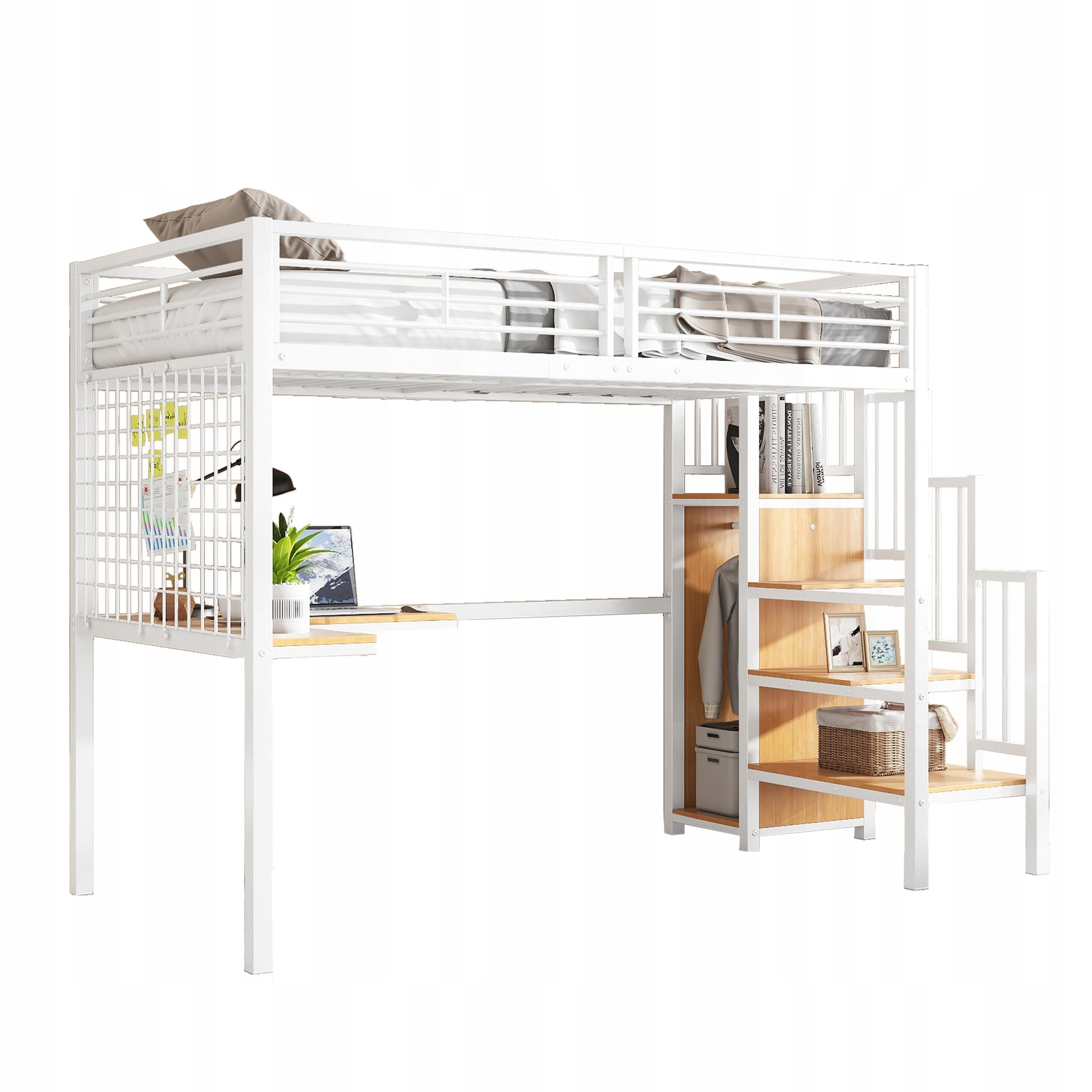 Letto a castello con scrivania e armadio - Xylo - 90x200, bianco