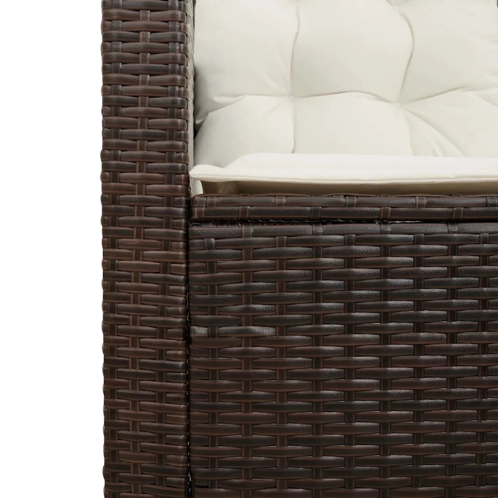 Divano da Giardino con Tavolo e Cuscini a L Marrone Polyrattan