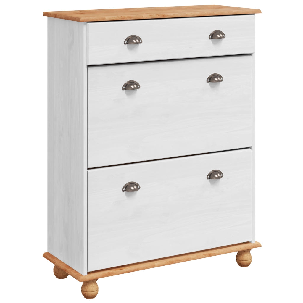 Armadio per scarpe ASKIM Bianco 85x35x108 cm in legno massello di pino