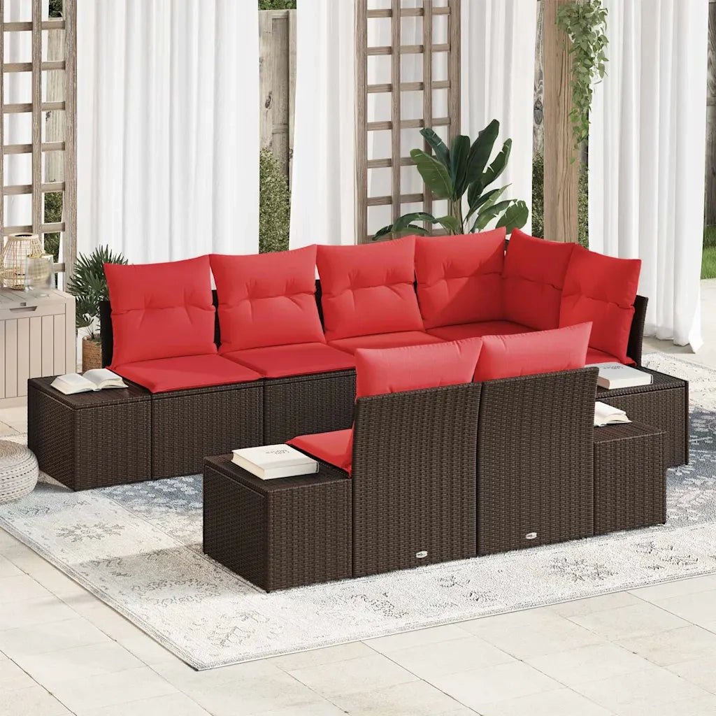 Set Divano da Giardino con cuscino 7 pcs Marrone polyrattan