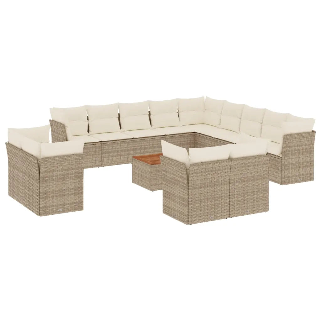 Set Divani da Giardino 14pz con Cuscini in Polyrattan Beige 3223958
