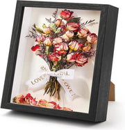 Supporto per Fiori Secchi - Supporto 3D per Foto - Oggetti fino a 3cm - 22×22cm - Supporto Quadrato Nero - Profondo per Foto e Opere d'Arte - Matrimonio - Fiori
