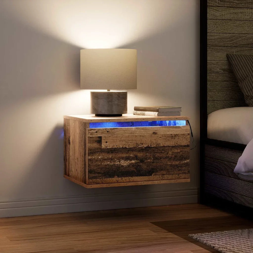 Mobiletto da comodino a parete con cassetto 2 pz-Set di 2 Tavolino da notte Legno vecchio 703963