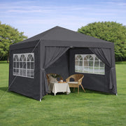 Gazebo pieghevole 3 x 3 m nero con pareti e sacchi di sabbia