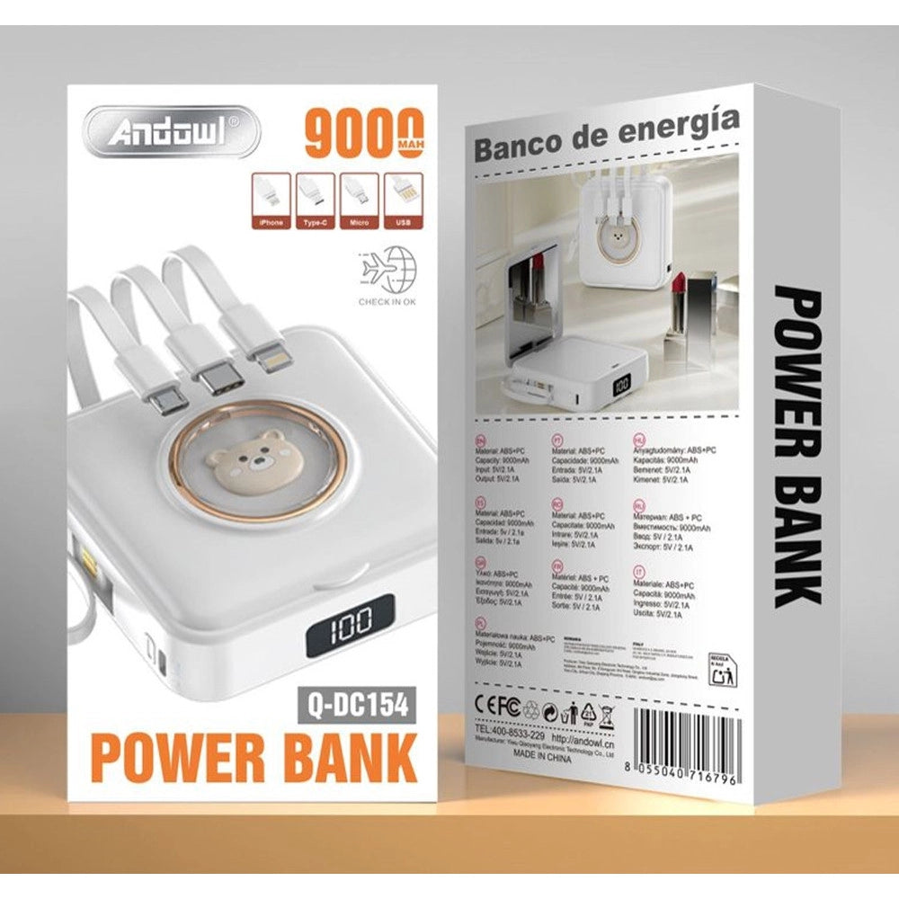Trade Shop - Power Bank Portatile Q-dc154 Con Cavi Display 9000mah Design Decorativo Forma Orsetto -