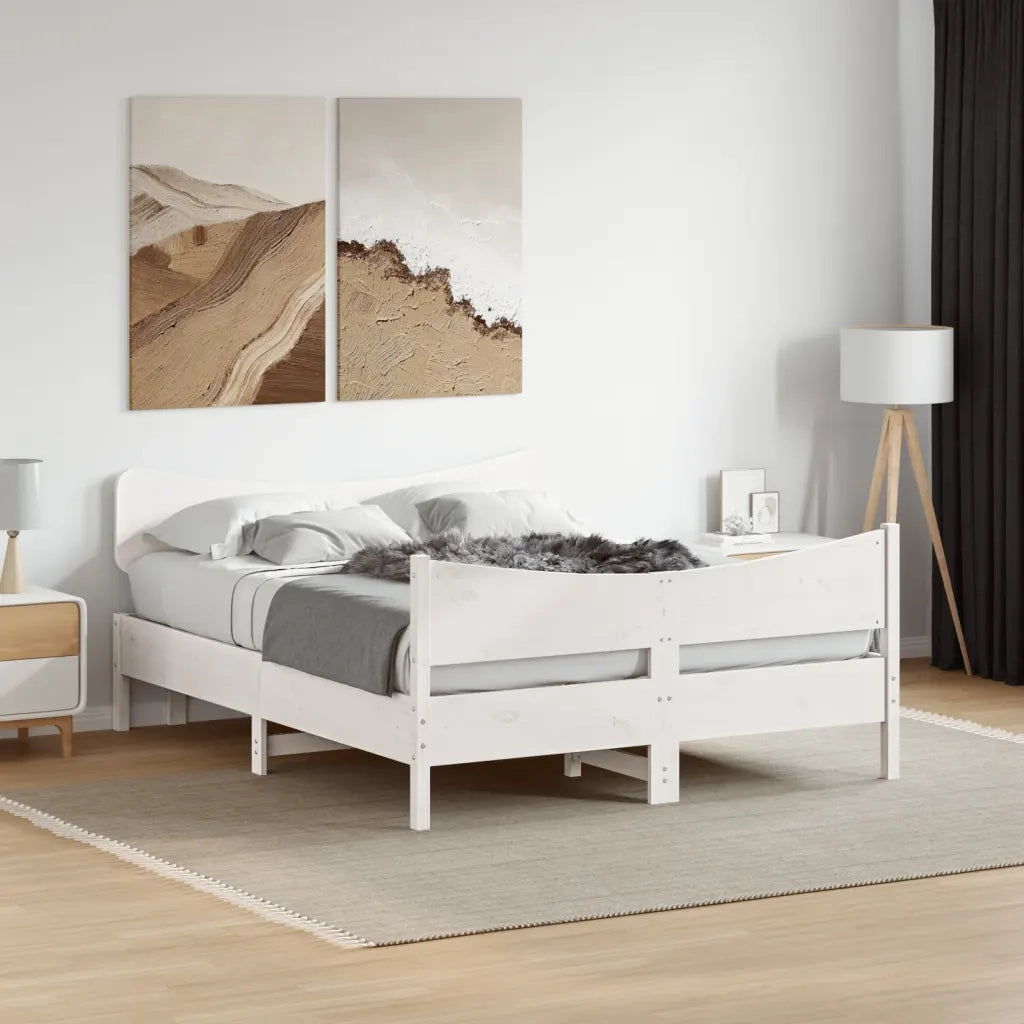 Giroletto con Testiera Bianco 140x190 cm in Legno Massello Pinocod mxl 115000