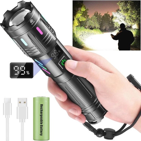 Lampada portatile super luminosa 500000 lumen con display LCD e funzione di ingrandimento per campeggiatori e passeggiate con cani