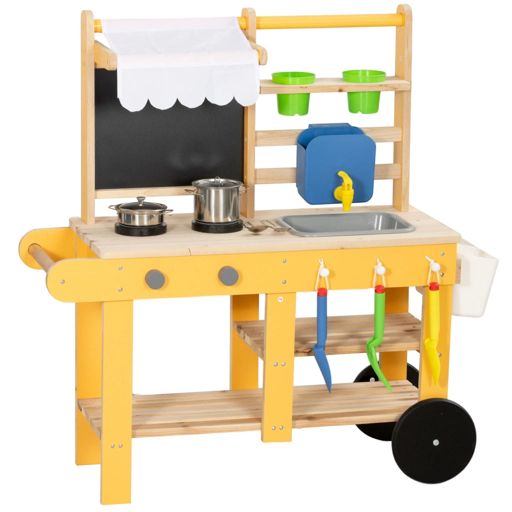 Cucina in Legno per Bambini con 15 Accessori. Cucina Giocattolo per Bambini. Gialla