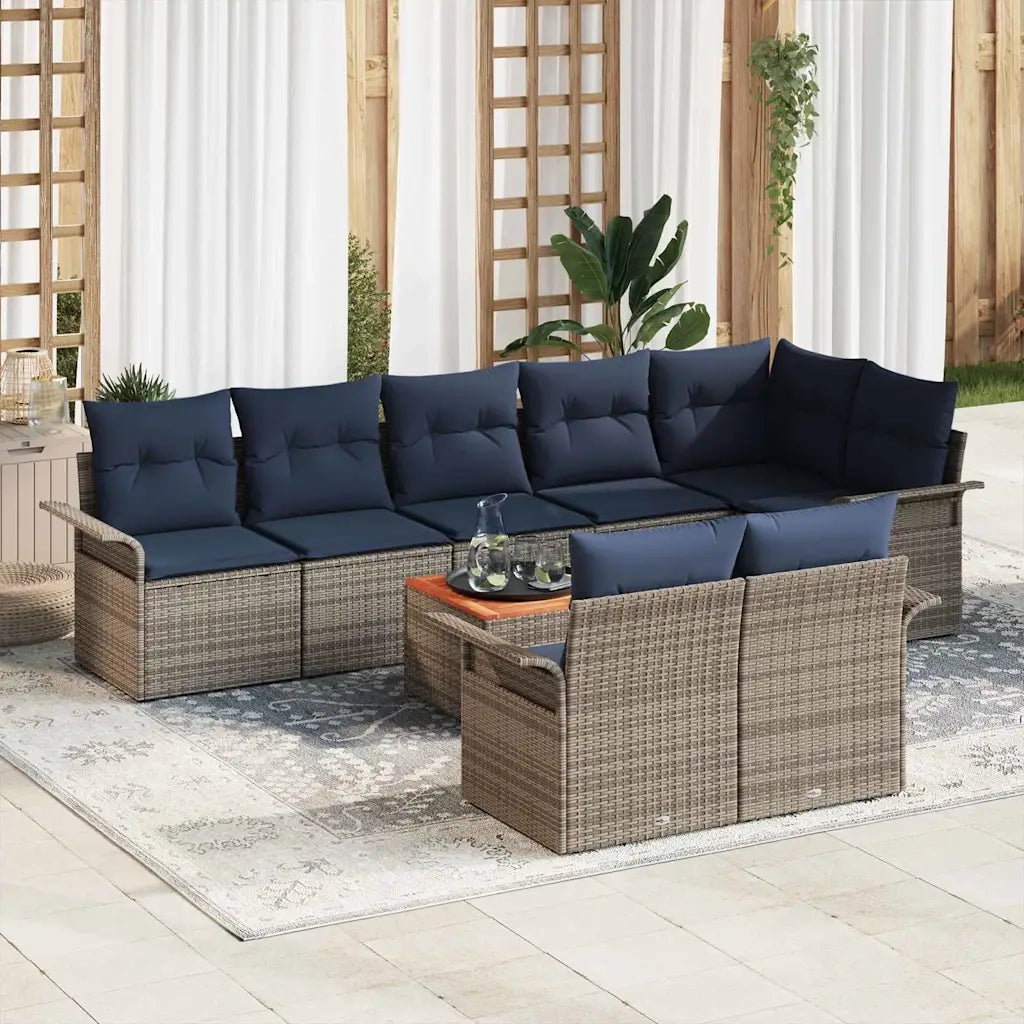 Set Divano da Giardino 9 pcs Grigio e Blu Navy polyrattan 3356015