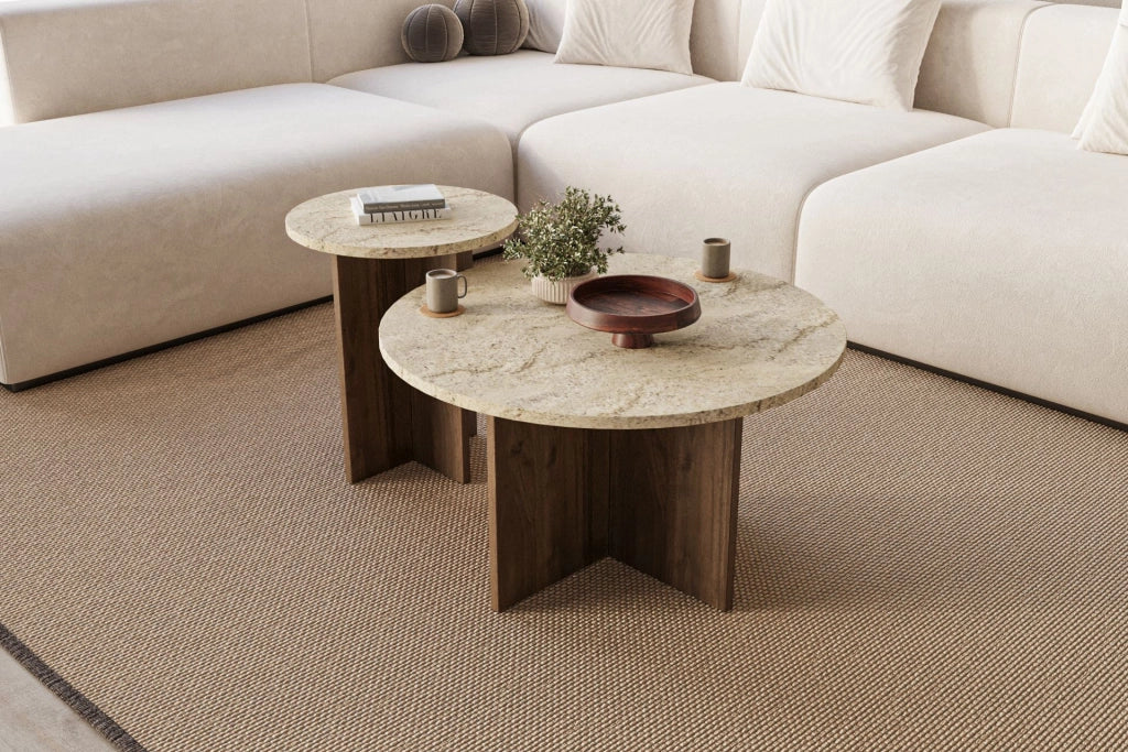 Set di tavolini in legno "Private" 70 x 70 x 40 cm - Travertino