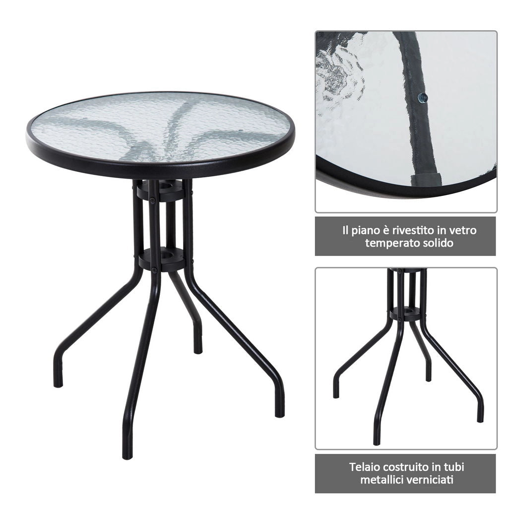 SET ARREDO PER ESTERNI CON TAVOLINO IN VETRO E SEDIE, MARRONE