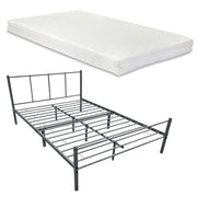 Struttura Letto in Metallo con Testiera e Pediera con Materasso a Schiuma Fredda 120 x 200 cm Letto 1 Piazza e Mezza per Adulti/Ragazzi - Grgio Scuro