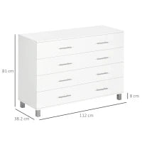 Cassettiera 4 Cassetti per Camera da Letto in Legno con Maniglie in Metallo, Bianco
