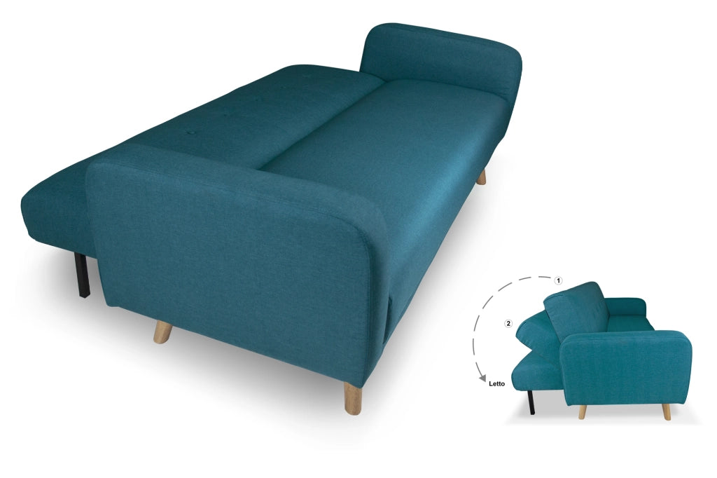 Divano letto clic clac in tessuto blu petrolio, divano 3 posti - Henry - DL-HE27FBC