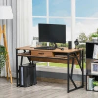 Scrivania Moderna in Metallo e MDF Stile Industriale, Mensole e Cassetto per Casa e Ufficio, 120x60x76cm Nero Marrone