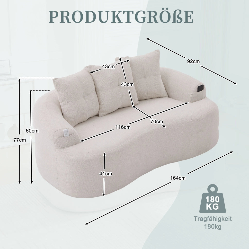 divano a 2 posti con schiuma e molle insacchettate; senza montaggio; in ciniglia beige; 164 Ã— 92 Ã— 60 cm