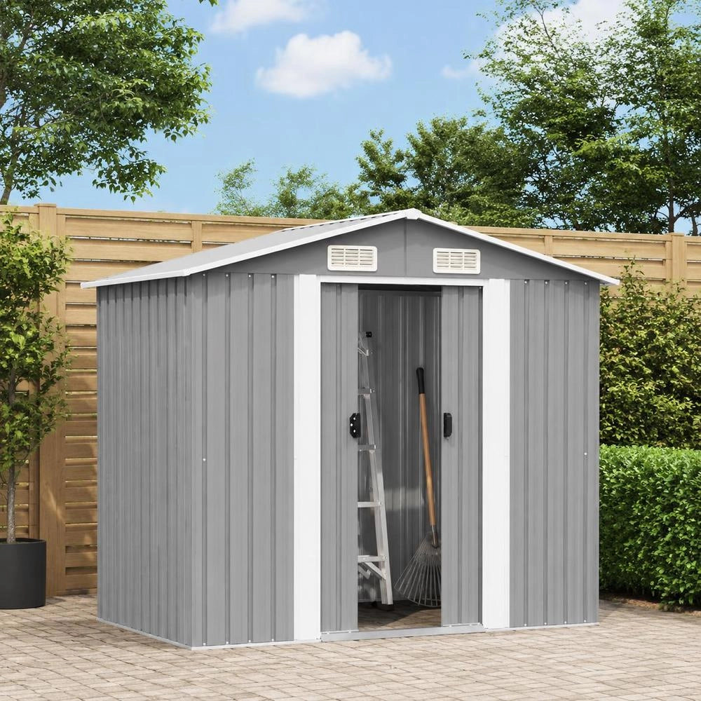 Garden Shed, Grey Metal, 204 X 132 X 186 Cm