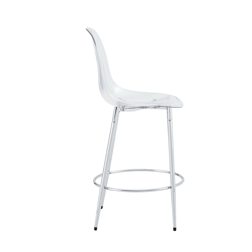 Sgabello da bar 2 pezzi con schienale ergonomico e poggiapiedi, in Metallo e Plastica, Argento e Trasparente