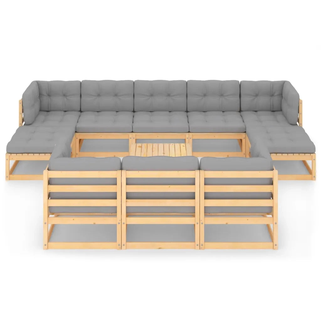 Set Divani Giardino 11 pz con Cuscini in Legno Massello di Pino 3077169