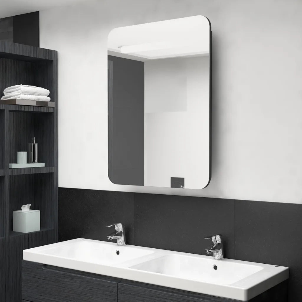 Armadietto a Specchio con LED Nero 60x11x80 cm in MDF 326503